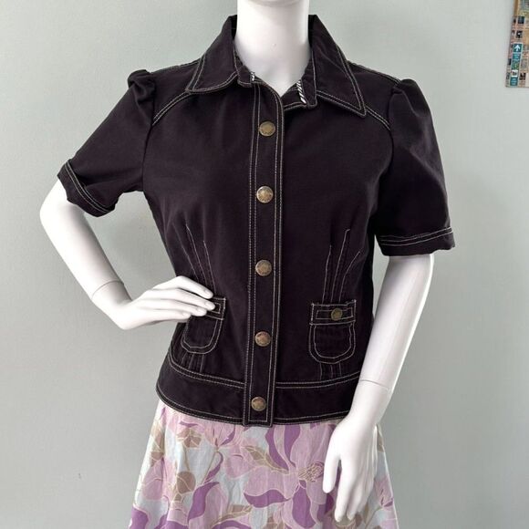 Y2k Tommy Hilfiger Women's Short Sleeve Faded Navy Blue Jacket Top size M - Picture 1 of 10